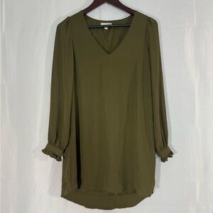 GB‎ Olive Green Dress XS Ruffle Sleeve Shift Fall Dress